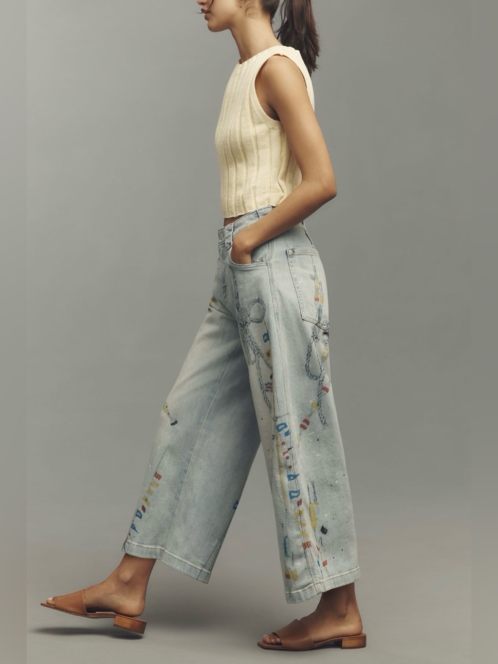 Anthropologie Pilcro Sailing Theme High-Rise Crop Tapered Carpenter Jeans - Picture 3 of 14